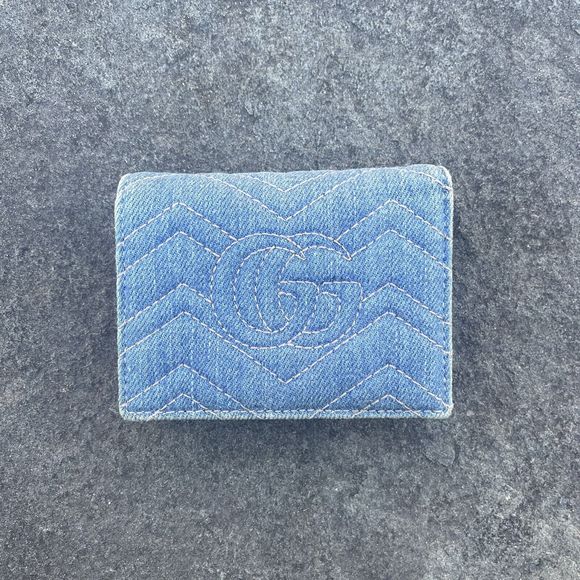 💕SOLD💕Gucci Marmont Denim Pearl GG Compact Wallet - Picture 2 of 15